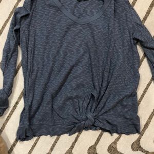 French blue tie front LS tee
